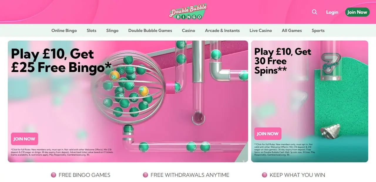 Double Bubble Bingo homepage