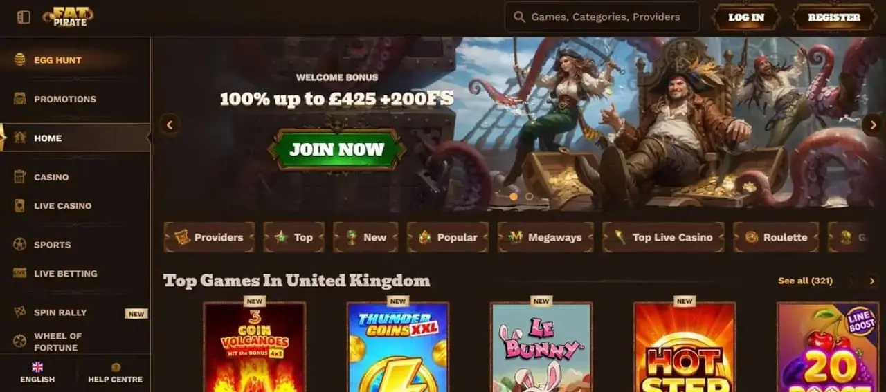 Fat Pirate casino homepage