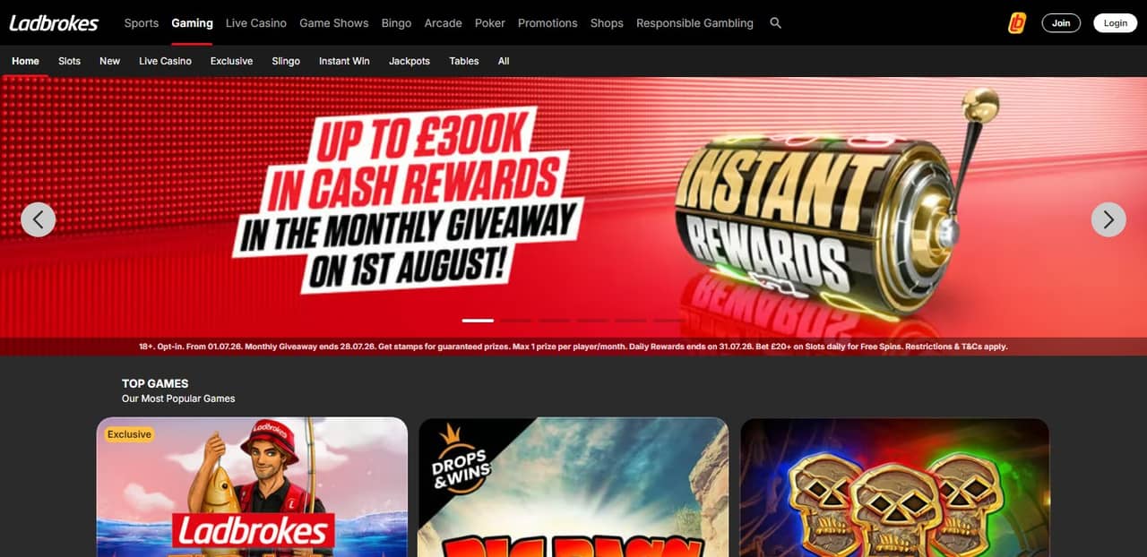 Ladbrokes Casino homepage