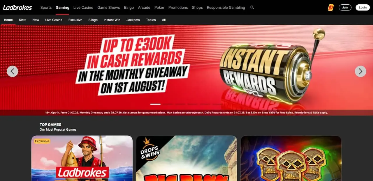 Ladbrokes Casino homepage