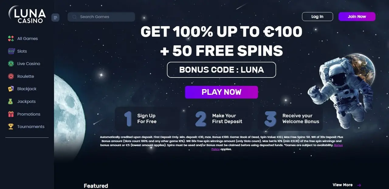Luna Casino homepage