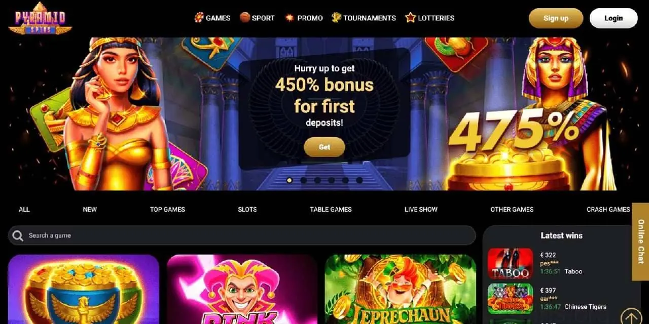 Pyramid Spins homepage