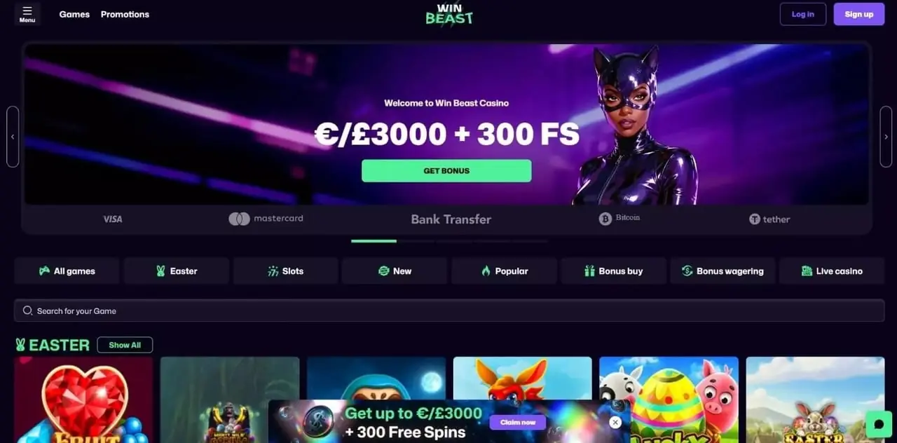 WinBeast casino homepage screenshot