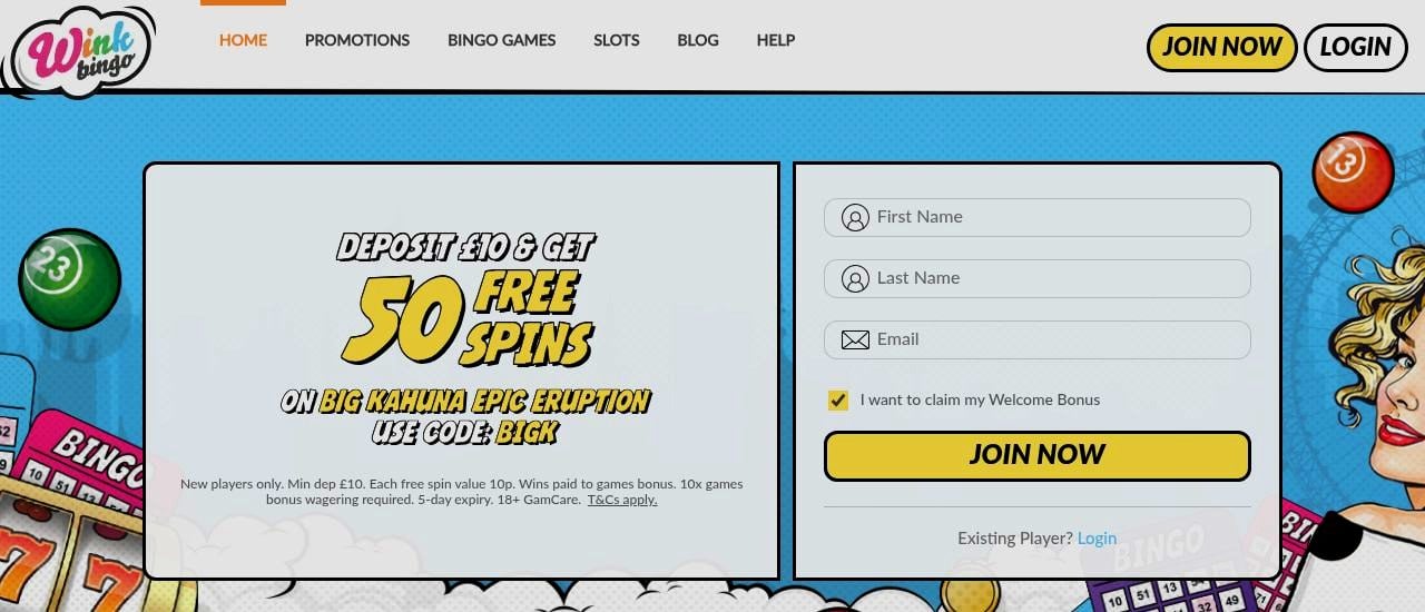 Wink Bingo homepage