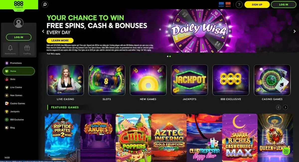 888 Casino Homepage