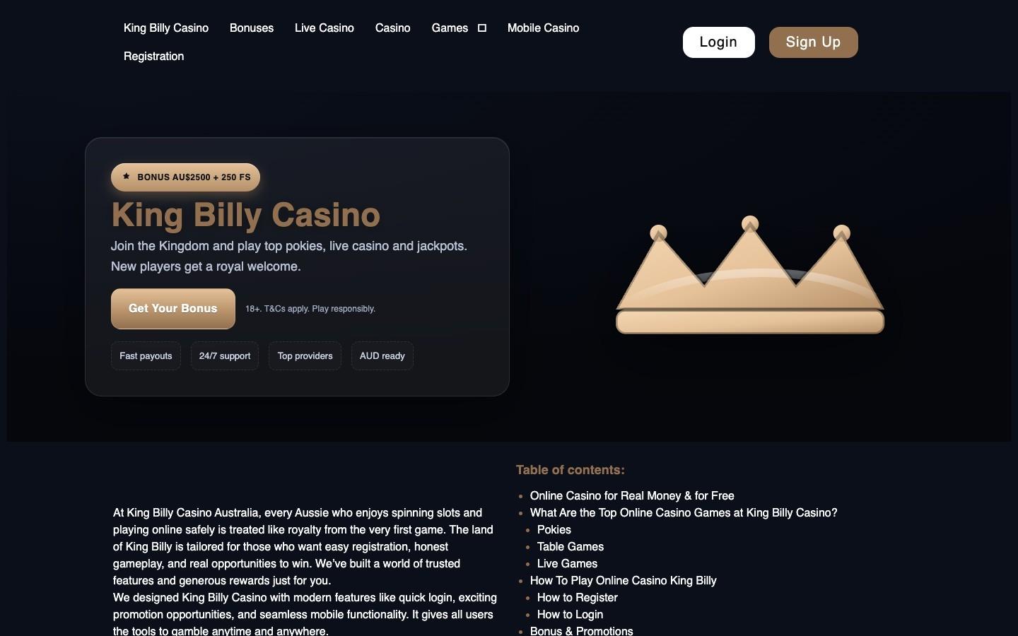 King Billy Casino homepage King Billy Casino homepage