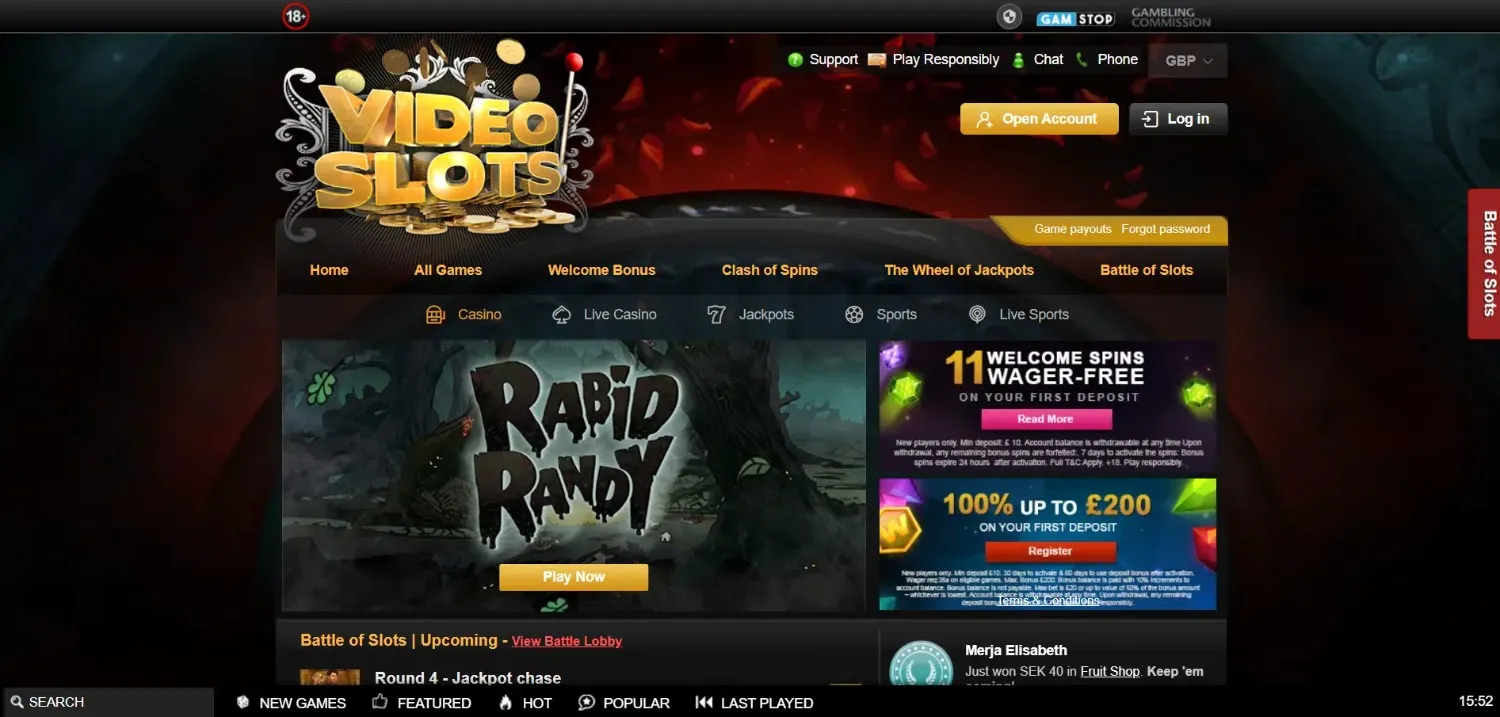 VideoSlots Homepage