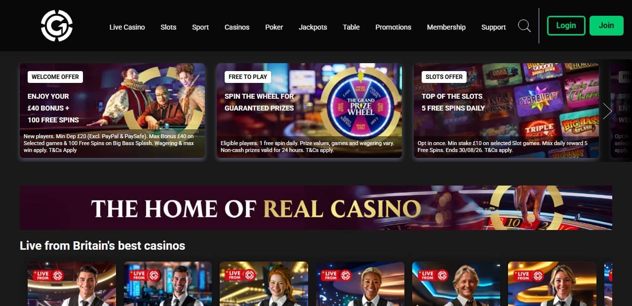 Grosvenor Casinos homepage