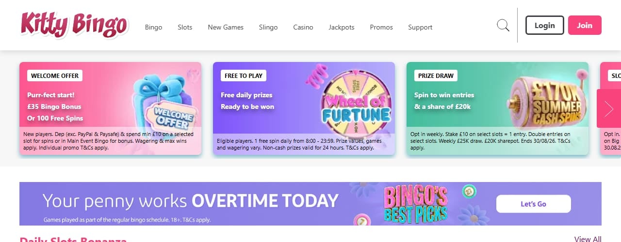 Kitty Bingo homepage
