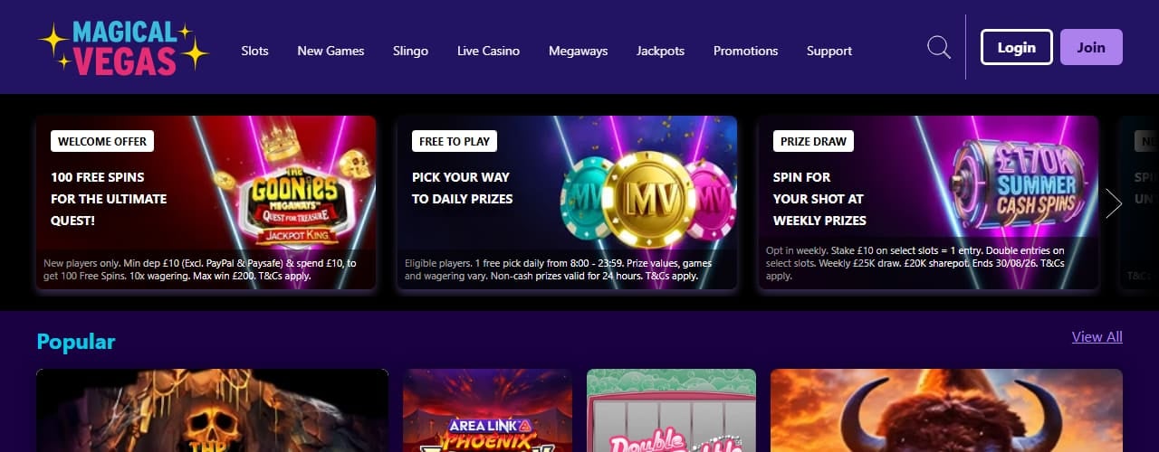Magical Vegas homepage