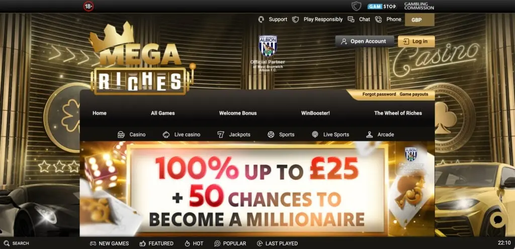 Mega Riches homepage