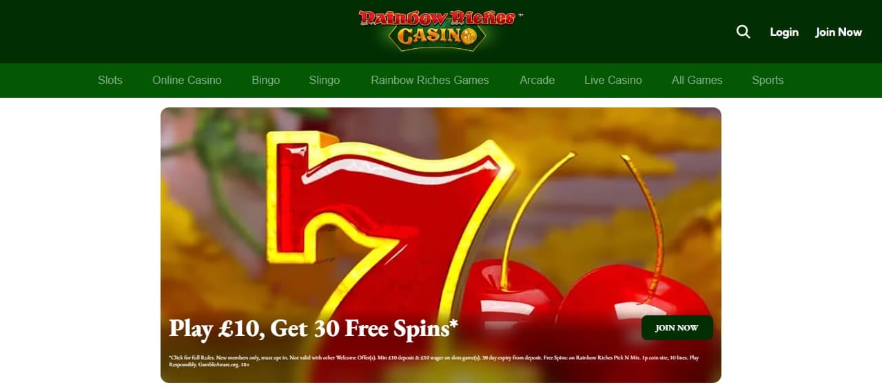 Rainbow Riches Casino homepage