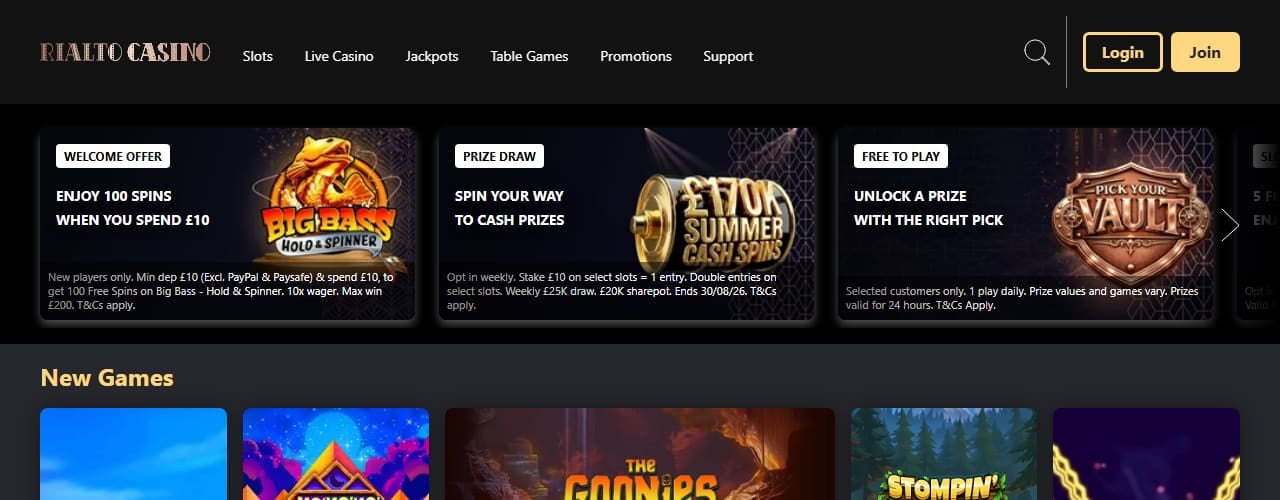 Rialto Casino homepage