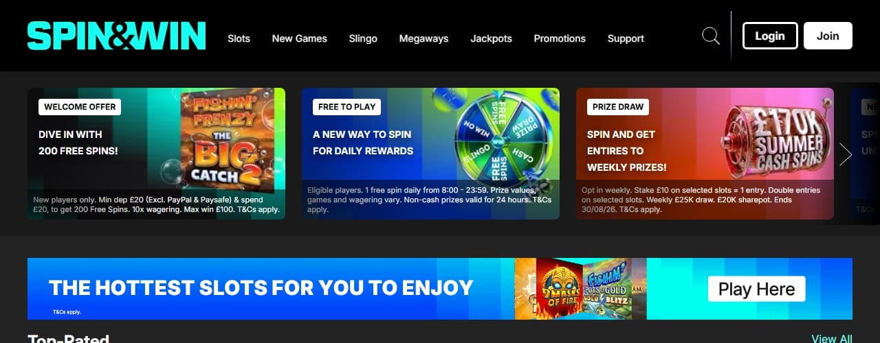 Spin and Win homepage
