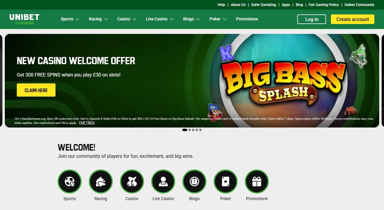 Unibet homepage