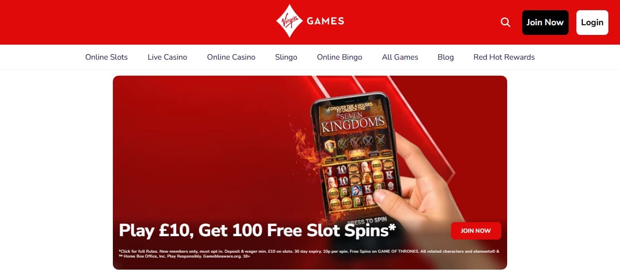 Virgin Games homepage