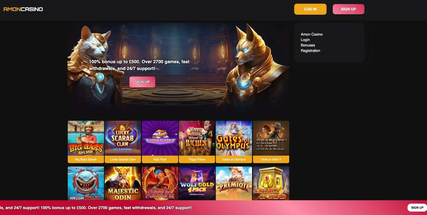 Amon Casino Homepage