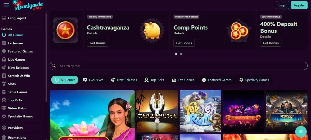 Avantgarde Casino Homepage