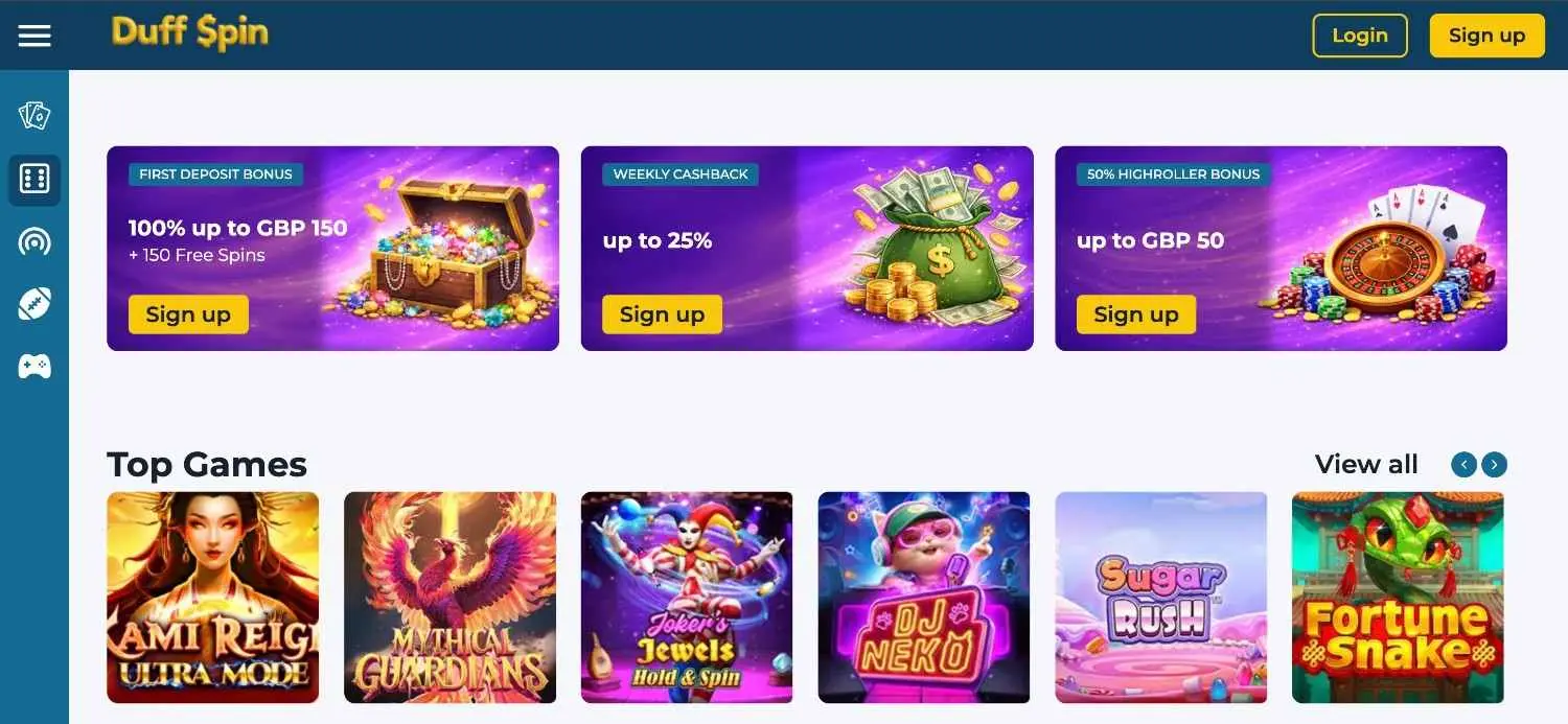 Duffspins homepage