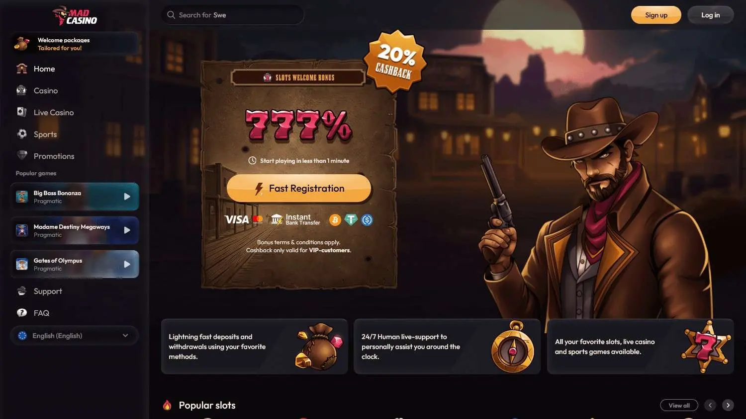 Mad Casino Homepage Mad Casino homepage screenshot