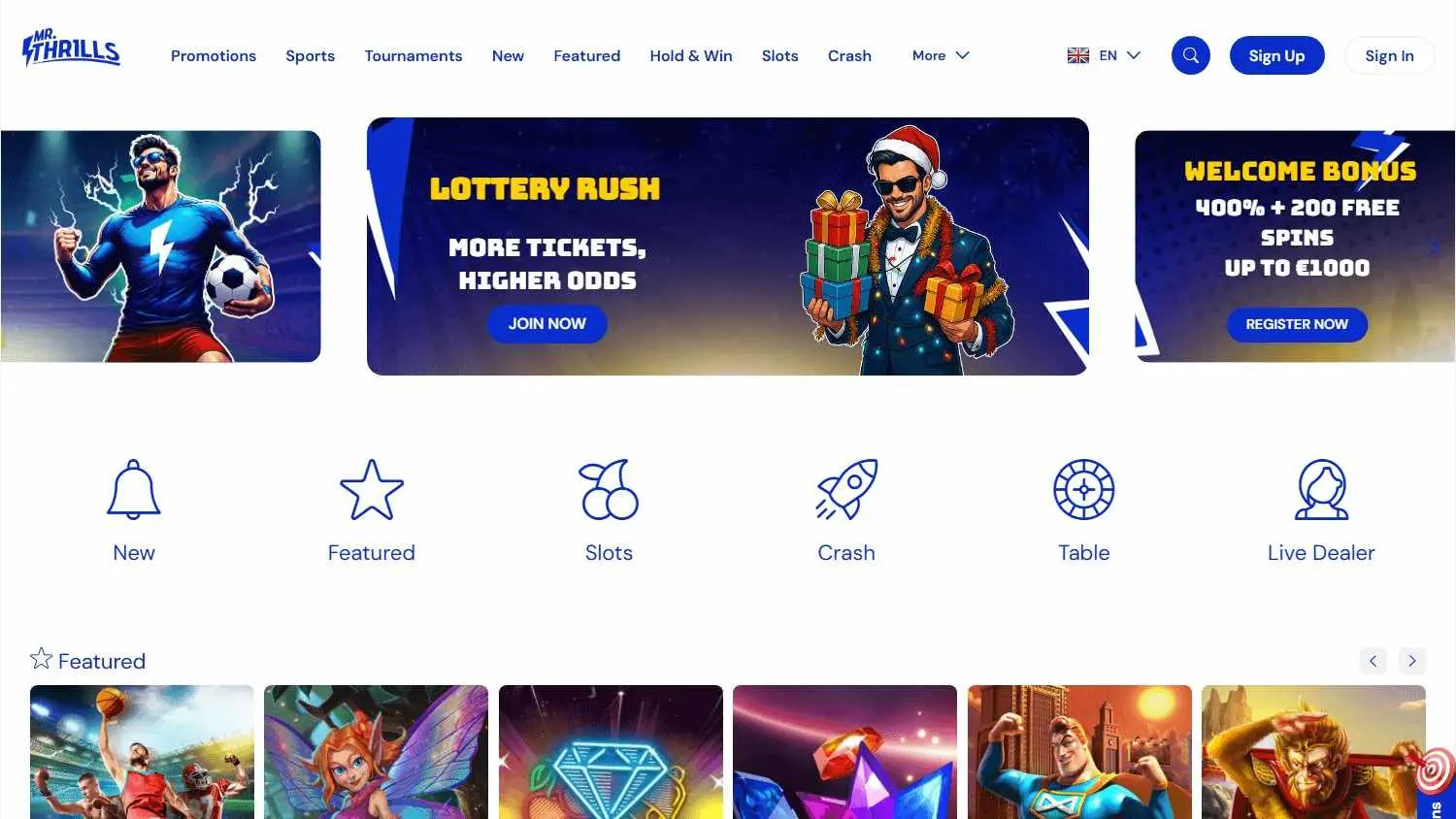 Mr Thrills Casino Homepage