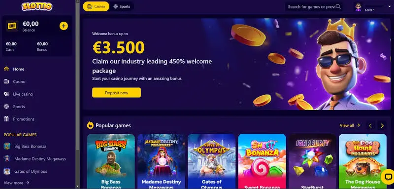Slottio Casino homepage screenshot