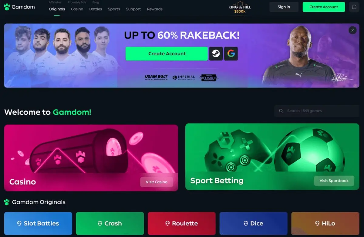 Gamdom homepage screenshot Gamdom homepage