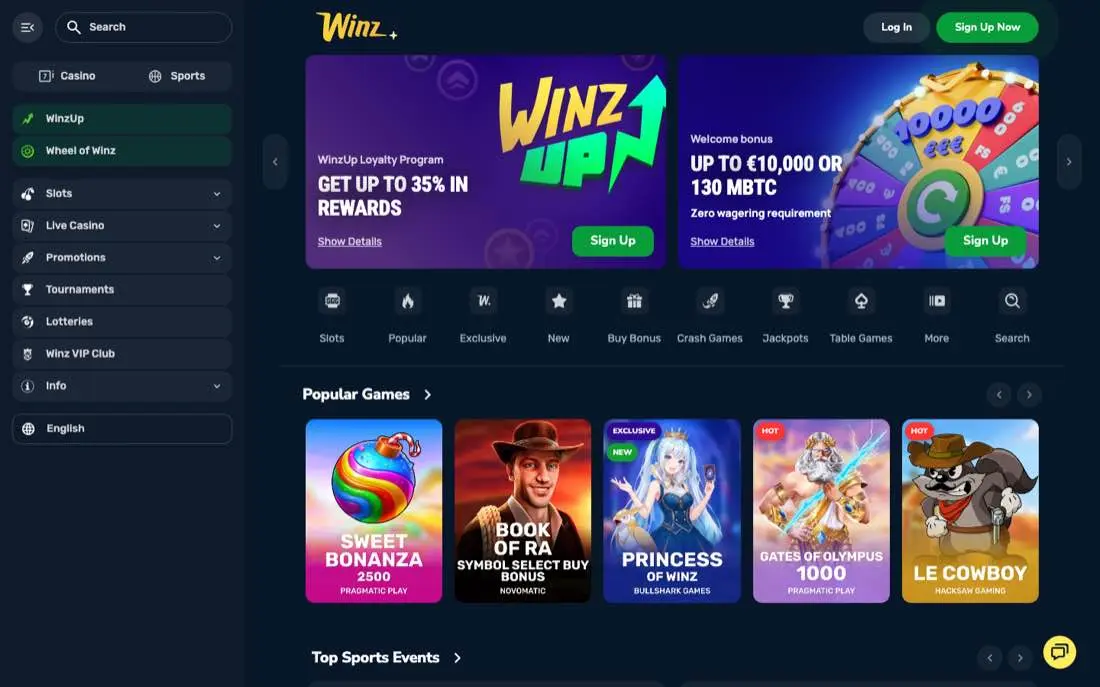 Winz.io homepage screenshot Winz.io homepage