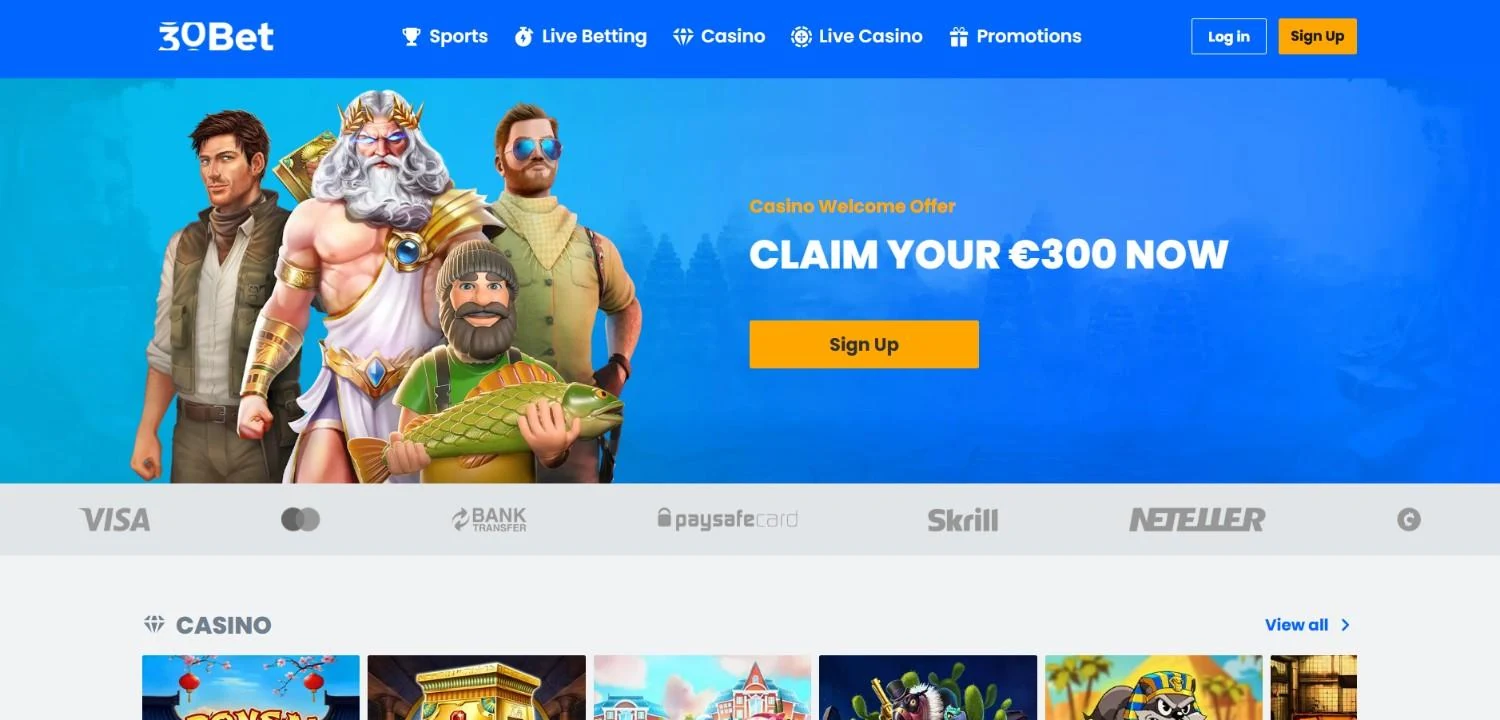 30Bet homepage screenshot 30Bet homepage screenshot