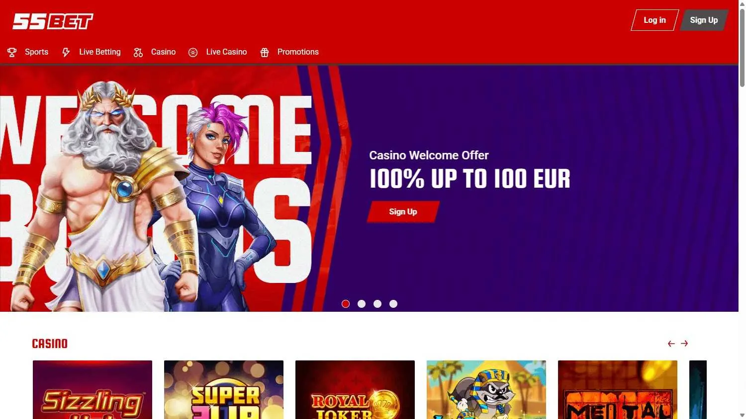 55Bet Casino homepage screenshot 55Bet Casino homepage screenshot