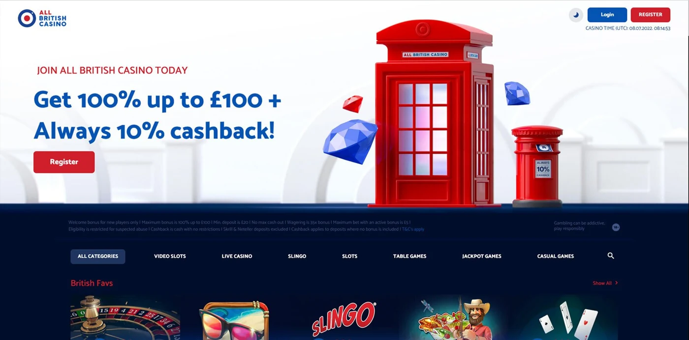 All British Casino homepage