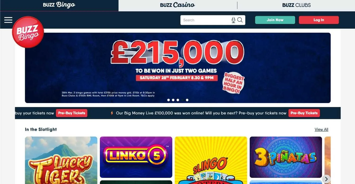 Buzz Bingo homepage screenshot