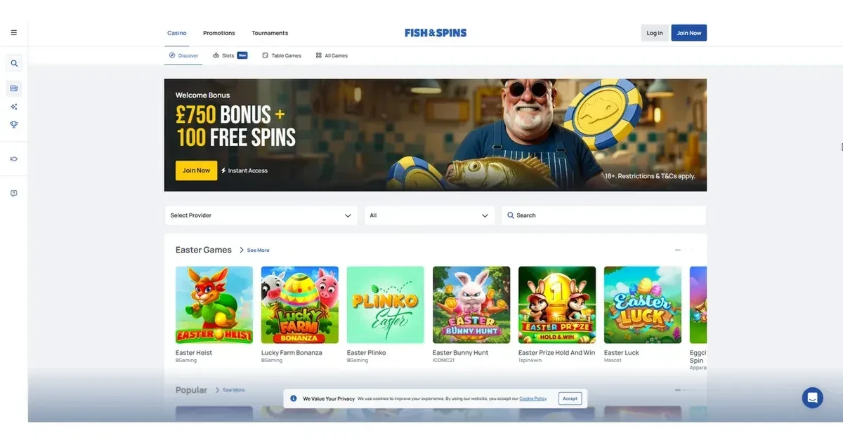 Fish and Spins desktop homepage Fish and Spins desktop homepage screenshot