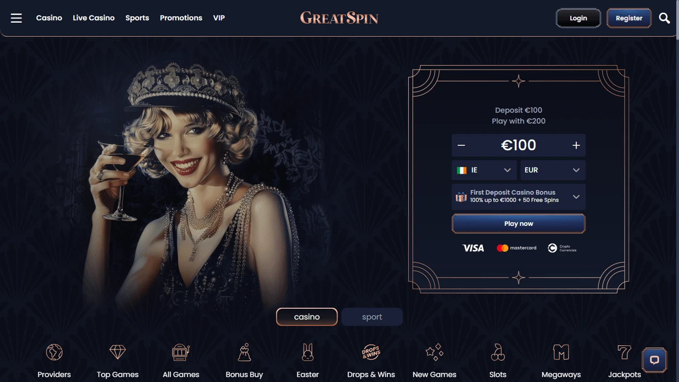 Greatspin casino desktop homepage