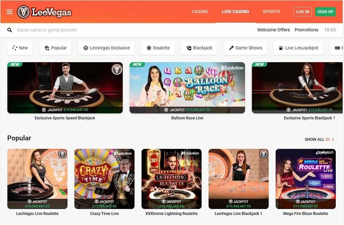 LeoVegas casino homepage LeoVegas casino homepage