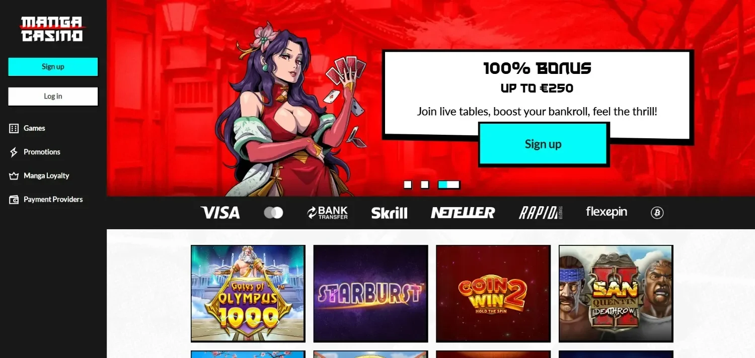 Manga Casino homepage screenshot Manga Casino homepage screenshot