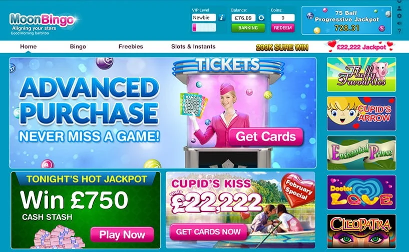 Moon Bingo homepage screenshot