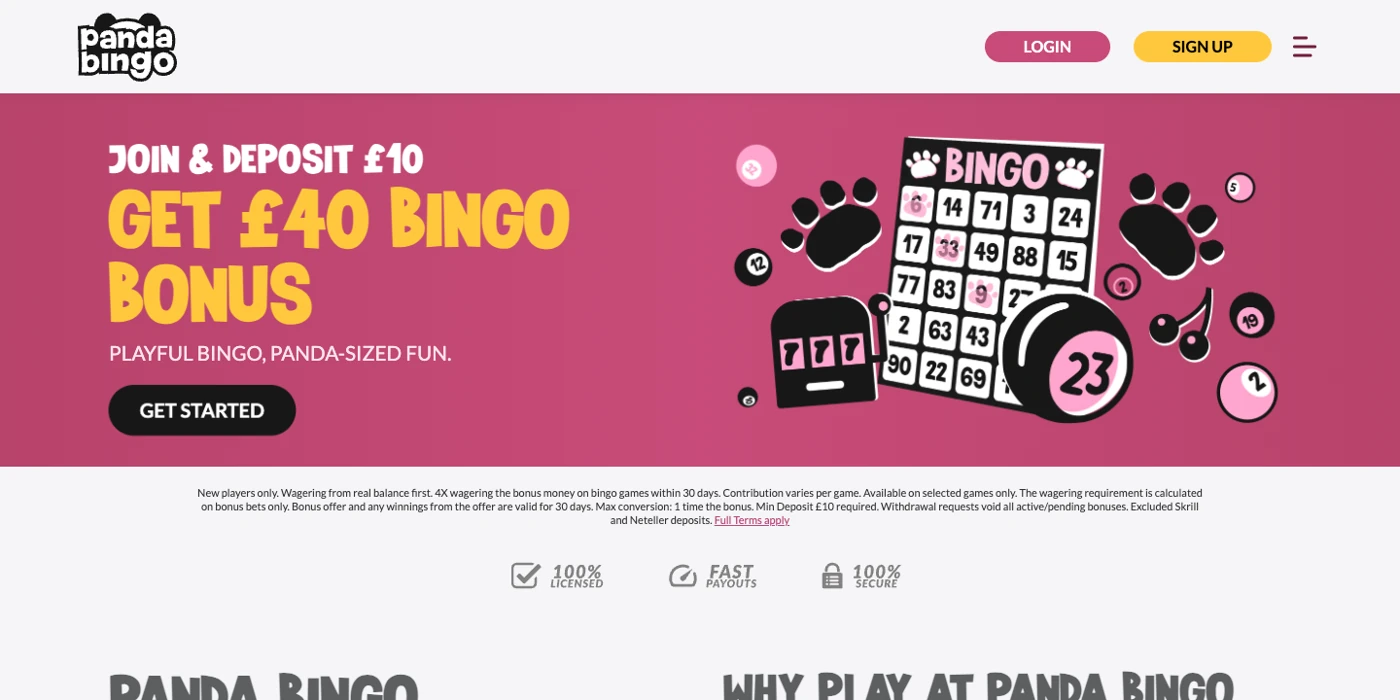 Panda Bingo homepage